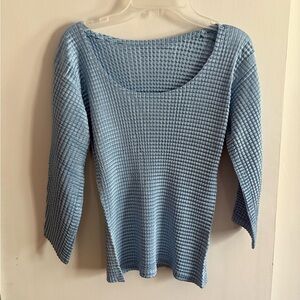 Vintage Blue 3/4 Sleeve Waffle Pleat Top